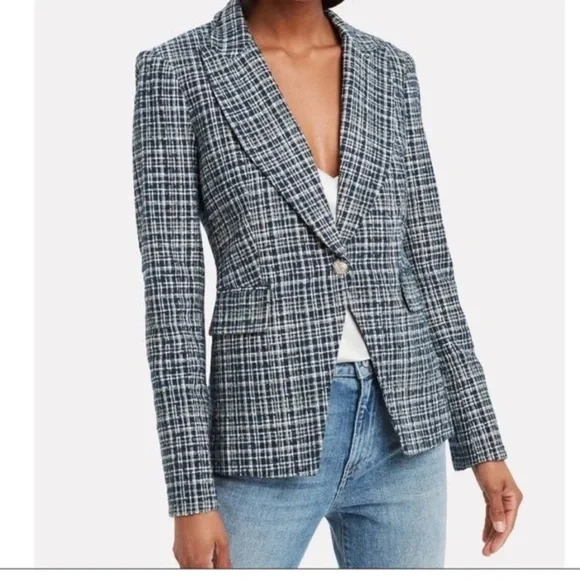 Veronica Beard Navy Blue Tweed Cutaway Dickey Jacket Blazer - Picture 2 of 13